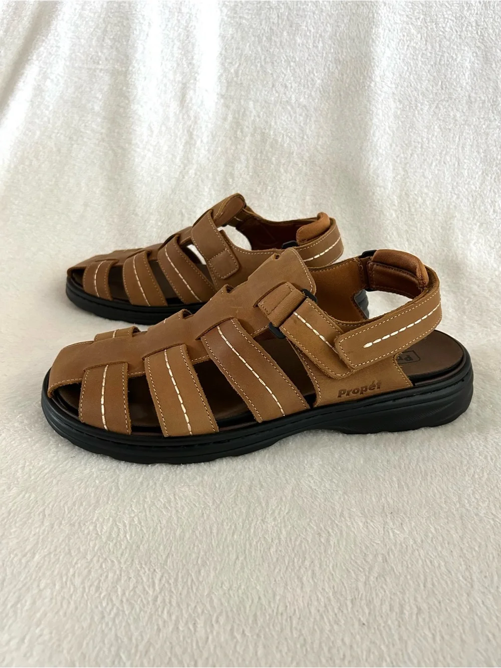 Propet Hunter Fisherman's Sandals Mens Size 11 3E Tan Leather Casual New in Box